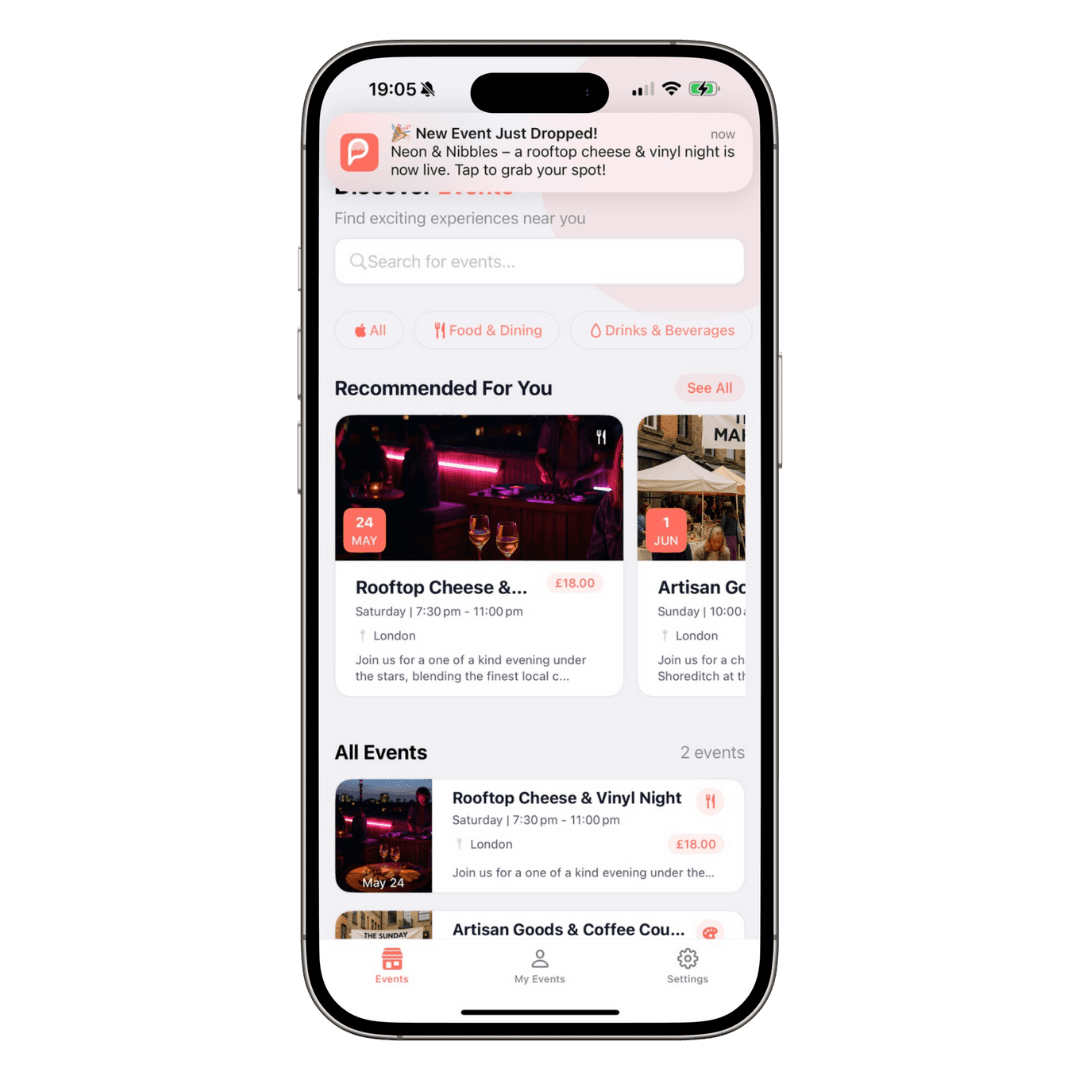 Popup Pal app screen showing Real-Time Updates feature